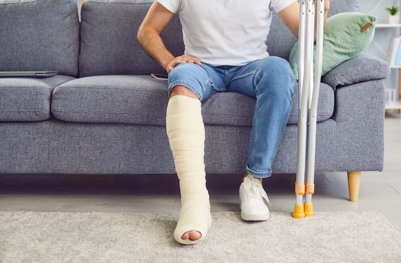 A man with a broken leg
